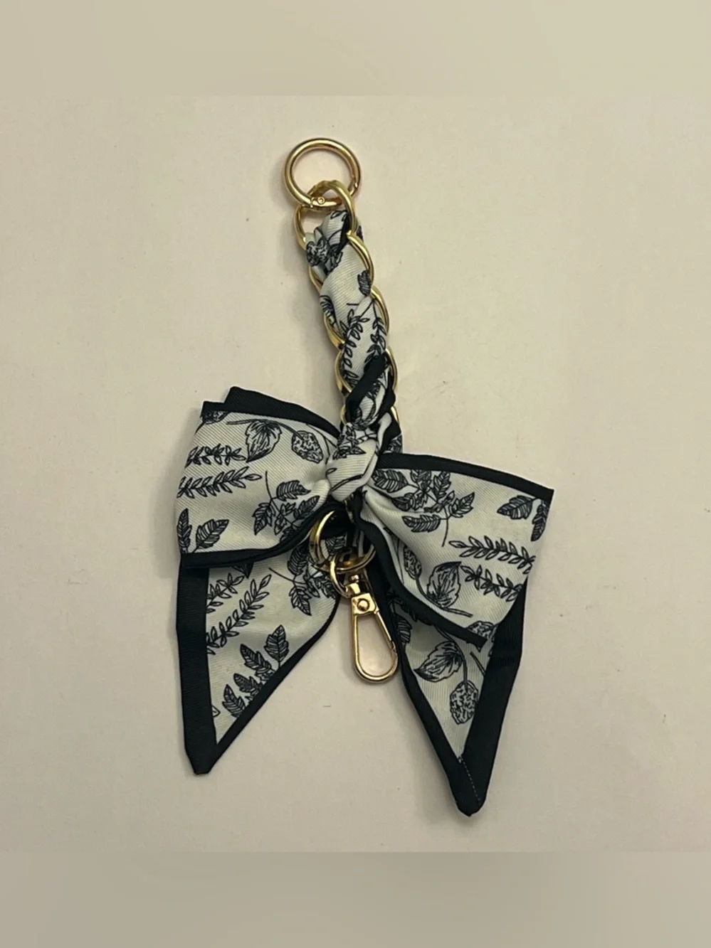 Bow tie Bag Charm (black and white, gold chain)